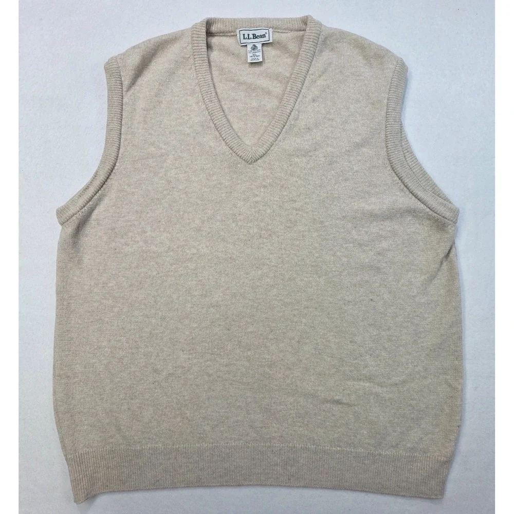 LL Bean Sweater Vest‎ Mens XL Scotland Made Lambswool Beige V-Neck LIMITED USE